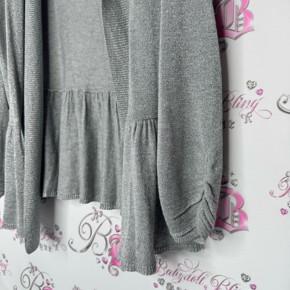 Lety & me cardigan grey sparkly shimmer grey silver ruffle tiered trim cinch - Picture 12 of 13
